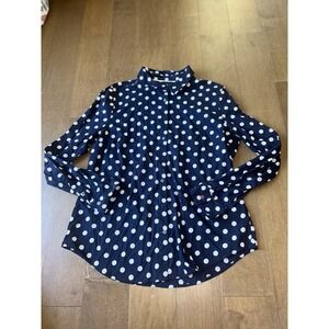 Tommy Hilfiger Button Up Blouse Women White/Blue Size XL Polka Dot 100% Cotton